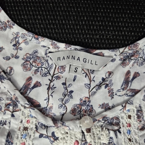 Anthropologie Ranna Gill | Faye Floral Birds Sleeveless Blouse Sz S - Picture 4 of 9